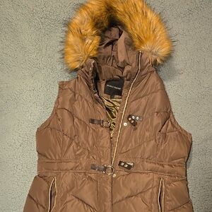 Ivanka Trump Brown Puffer Jacket with Faux Fur Hood